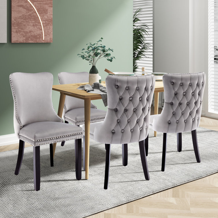 Grey velvet cheap tufted dining chairs